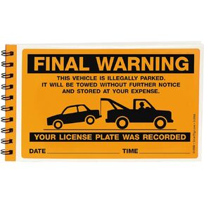 SmartSign Final Warning Parking Violation Stickers | Book of 50 Stickers with Liners, 5 x 8 inch, Vehicle Illegally Parked Sticker, Hard to Remove Write-On Tickets, Fluorescent Orange