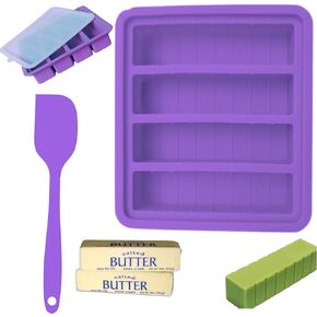 Silicone Butter Mold Set - Holds 8 Tablespoons, Standard Butter Stick Size, Large Cavity Butter Maker, Non-Stick Butter Tray, spatula, measuring spoons & lid (1XBLUE&SPATULA)