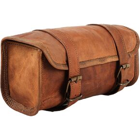 Leather Handlebar Bag Brown Saddle Motorcycle Bag Bicycle Tool Bag Buff Leather Travel Accessory Pouch (Tan Brown)