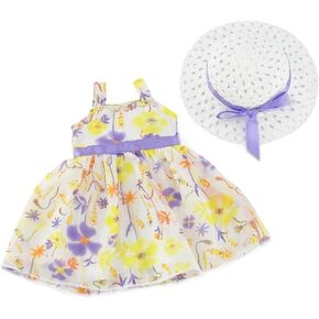 Emily Rose 14 Inch Doll Lovely Spring/Summer Chiffon Easter Dress with White Hat | Compatible with American Girl Wellie Wishers | 14-in Doll Clothes Dressy Outfit