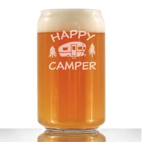 Happy Camper - Beer Can Pint Glass - Fun RV Gifts for Men & Women Who Love Drinking & Camping - 16 oz