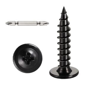 #8 x 1-1/4" (100 PCS) Modified Truss Head Wood Screws, Phillips Drive Quick Metal Self Tapping Screws, Cabinet Screws, Carbon Steel, White Head, Full Thread, Screwdriver Bit Included