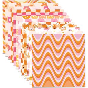 Boho Daisy Face Checkered Gift Scrapbook Paper Pad - 24 Pcs Retro Groovy Checkered Decorative Craft Double-Sided Decopodge Cardstock for DIY Decorations & Cardmaking