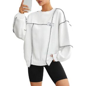 سويت شيرت سويت شيرت نسائي من SweatyRocks بأكمام طويلة وكتف منسدل ورقبة دائرية وخياطة