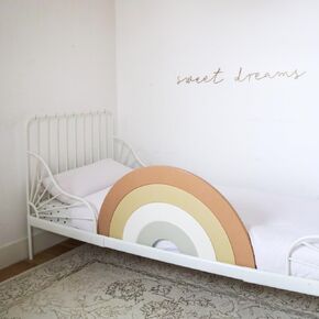 Premium 3-in-1 Toddler Bed Rail with Decorative Headboard and Wall Decor Functionality, High-End Bed Guard for Kids, Baby Bed Rail Guard, Twin Bed Rails for Toddlers - Neutral