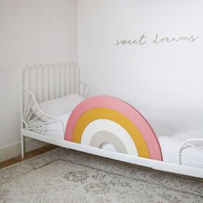 Premium 3-in-1 Toddler Bed Rail with Decorative Headboard and Wall Decor Functionality, High-End Bed Guard for Kids, Baby Bed Rail Guard, Twin Bed Rails for Toddlers - Neutral