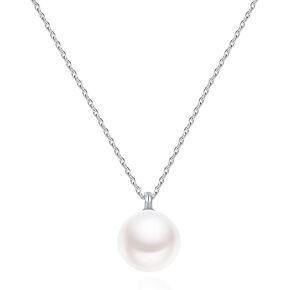 Rnivida 925 Sterling Silver Single Pearl Pendant Necklace,Dainty White Pearl Necklace for Women Girls