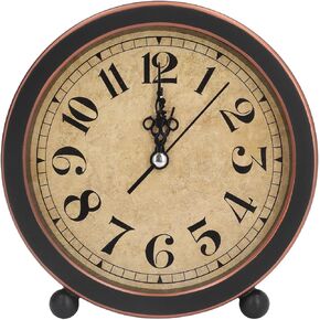 Analog Vintage Alarm Clock, Silent Small Bedside Desk Clock Battery Operated for Table Living Room Decor Shelf Gift Clock