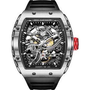 Redhai Automatic Men’s Mechanical Wristwatch, hollowing out Black Dial with Carbon Fibre Case Luminous Hands Waterproof Casual Fashion Adjustable Silicone Band for Men