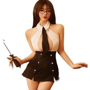 Women Teacher Outfit Pajamas Set Secretary Uniform Miss Secretary Costume Sexy Lingerie Big Breasts Office Lady Cosplay Costumes (Color : Dress set, Size : One size(40-60kg))