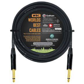 WORLDS BEST CABLES 18 Foot - Gotham GAC-1 Ultra Pro - Premium Low-Cap (21 pf/F) Guitar Bass Instrument Cable – w/Neutrik Gold Straight to Straight ¼ inch (6.35mm) TS Connectors - Custom Made