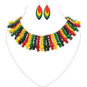 Fstrend Statement Layered Necklace Colorful Beaded Bib Necklaces with Earrings Long Multi Strand African Necklaces Costume Jewelry Set for Women