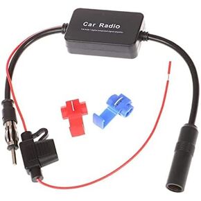 Universal Car Stereo FM Radio Antenna Signal Booster Amplifier Amp,12V Power Supply DIN Plug Connector Adapter for Vehicle Truck SUV Car Audio Radio Stereo Media Head Unit Receiver