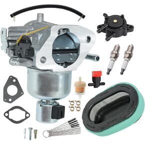16 853 21S, 32 853 61S Carburetor with Air Filter,2pc Spark Plugs and Fuel Pump Fit for Kohler Some KT730 KT735 KT740 KT745 22HP-26HP Engines Replaces 12 853 21S，32 853 47S Carb