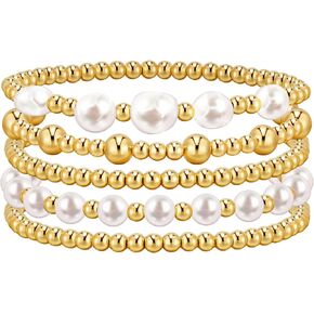 Silver Bracelets For Women Trendy Cute Pearl Beaded Gold Bracelet Stack Set Enewton Dainty Stretch Jewelry Gifts For Woman Teen Girls Valentines Day
