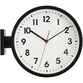 BESTIME 66296A Black Frame Double Sided Aluminum Wall Clock.Simple design,classic aluminum station clock,quiet and elegant style,suitable for home.