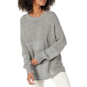 Cable Stitch Women's Mixed Stitch Long-Sleeve Oversized Sweater - Soft Crewneck Slouchy Casual Pullover Top
