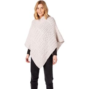 Irish Aran Poncho Women Merino Wool Cowl Neck Cape Cardigan Made in Ireland