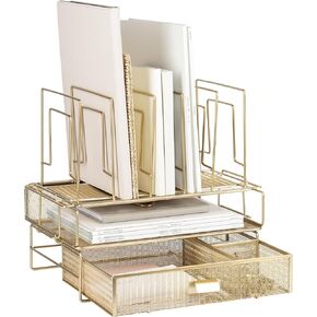 Gold Desk Organizer - Gold Desk Accessories for Women Office Set Includes Detachable File Organizer, Stackable Paper Tray, Stackable Drawer - Gold Office Supplies for Desk Gold File Organizer for Desk