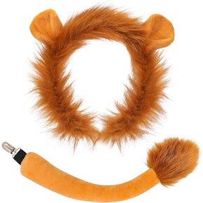 Animal Lion Costume Set, Lion Ears and Tail Set with Lion Headband and Lion Tail for Animal Costume Cosplay Birthday Party Accessories Halloween Costume Fancy Dress Party Supplies