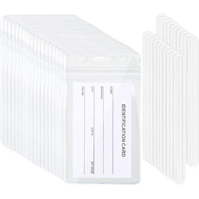 Clear Luggage Tags Bag Tag Holder with Luggage Tag Loop Straps Identification ID Card Badge Holder for Business Travel and Office Supplies(20 Pack)