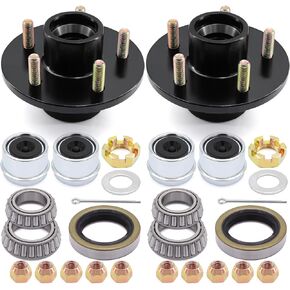 2 Sets Trailer Wheel Hub Kit 5 Bolt 4.5 inch,5 Lug 3500 lb Axle Kit with Dust Cap and Rubber Plug for Boat Trailers, Fits for 1"-1/16" to 1-3/8" Axles
