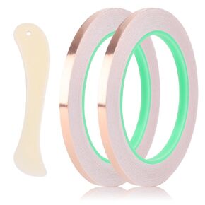 2 Rolls Copper Foil Tape, 1/4 Inch Wide Adhesive Copper Foil Tape for Stained Glass Double-Sided Conductive Tape with Plastic Scraper for Electrical Repair Paper Circuits Handicrafts