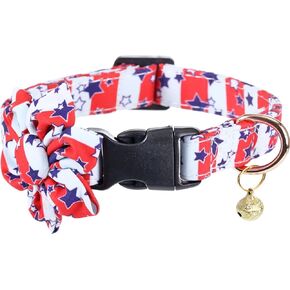 American Flag Dog Collar with Removable Cute Bow Tie Adjustable Patriotic 4th of July Pet Collars Independence Day Small