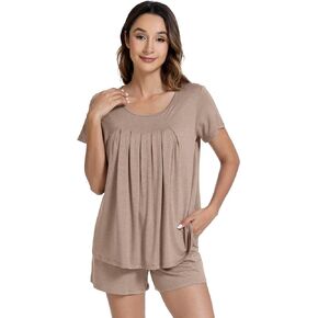 طقم بيجامة WiWi للنساء بأكمام قصيرة مع شورت - فيسكوز من الخيزران S-XXL