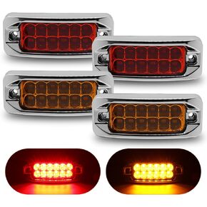 4PCS 3.5 Inch Rectangular Marker Lights 12LEDs Red Amber Waterproof Stop Turn Brake Lights With Flash Mode for Trailer Truck Tractor RV Golf