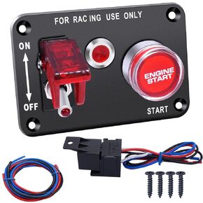 Twidec/12V DC Ignition Switch Panel 2 in 1 Racing Car Engine Start Push Button Switch with Red LED Toggle Switch and Indicator Light Ignition Control Panel for Car Boat Marine Truck