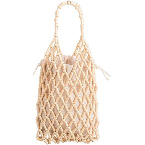 Women Mini Tote Bag Handmade Woven Bucket Bag Drawstring Handbag Summer Beach Bag Bohemian Clutch Bag Top-handle Bag in Saudi Arabia