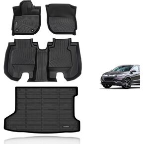 KELCSEECS All Weather Floor Mats & Cargo Liner Full Set Custom for 2016 2017 2018 2019 2020 2021 2022 Honda HR-V (AWD Model) Car Mats Cargo Mat Floor Liners Trunk Mat Honda HRV Trunk Liner Accessories