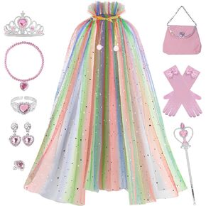 Princess Dress up Clothes for Little Girl, 10Pcs Princess Cape with Crown, Cosplay Christmas Halloween Birthday Gift