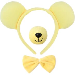 3 Pieces Yellow Bear Ears and Nose Set-Bear Headband with Nose Bow Tie Cosplay Party Costume Accessoies for Kids and Adults