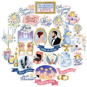 Navy Peony Blissful Wedding Planning Stickers (30 Pieces) - Love, Pastel Colors, Waterproof, Bride and Groom Stickers for Scrapbook and Wedding Card