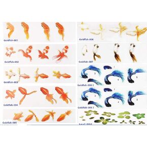Cafurty 10 Sheets 3D Resin Koi Fish Painting Sticker Goldfish Stickers with 3D Effect Koi Pond Clear Film Filling Material for Resin Art (9 Kinds)