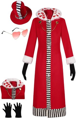 Anime Hazbin Cosplay Hotel Valentino Costume Red Long Coat with Hat Gloves Vox Halloween Uniform in Saudi Arabia