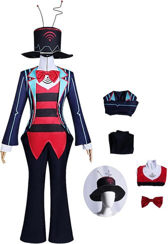 Anime Hazbin Cosplay Hotel Valentino Costume Red Long Coat with Hat Gloves Vox Halloween Uniform in Saudi Arabia