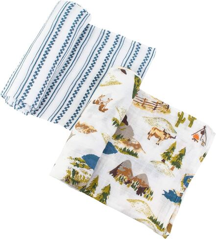 Bebe au Lait Muslin Swaddle Blanket Set, Wyoming & Western Stripe, Blue in Saudi Arabia