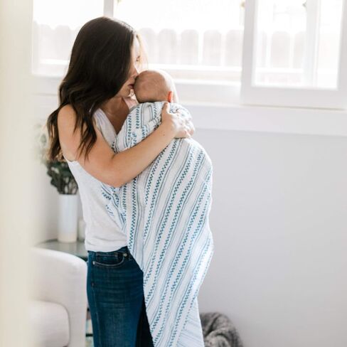 Bebe au Lait Muslin Swaddle Blanket Set, Wyoming & Western Stripe, Blue in Saudi Arabia