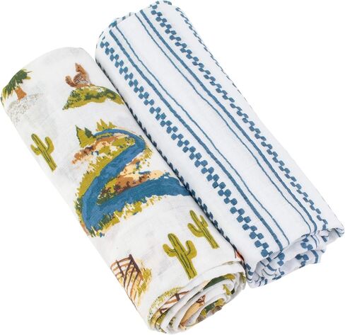 Bebe au Lait Muslin Swaddle Blanket Set, Wyoming & Western Stripe, Blue in Saudi Arabia
