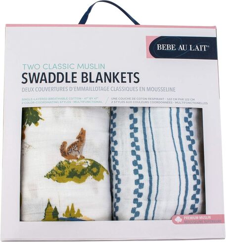 Bebe au Lait Muslin Swaddle Blanket Set, Wyoming & Western Stripe, Blue in Saudi Arabia