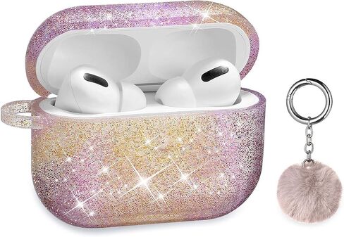 Airpods Pro Case, DMMG Airpods Case Cover Silicone Skin, AirPods Protective Cute Bling Glitter Case with Fluff Ball Keychain, Scratch Proof and Drop Proof for Apple Airpods Pro(Black) in Saudi Arabia
