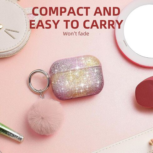 Airpods Pro Case, DMMG Airpods Case Cover Silicone Skin, AirPods Protective Cute Bling Glitter Case with Fluff Ball Keychain, Scratch Proof and Drop Proof for Apple Airpods Pro(Black) in Saudi Arabia