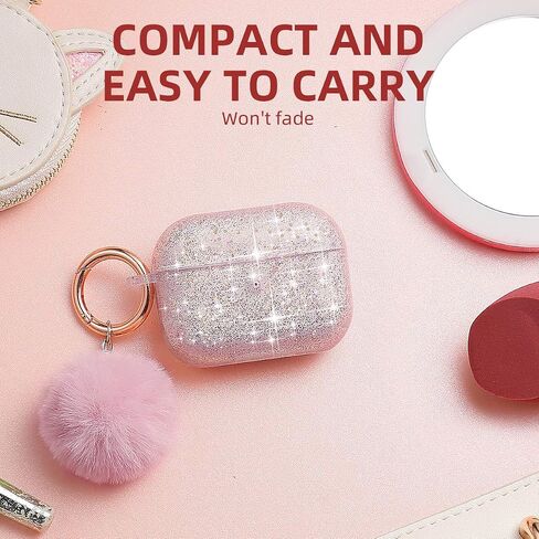 Airpods Pro Case, DMMG Airpods Case Cover Silicone Skin, AirPods Protective Cute Bling Glitter Case with Fluff Ball Keychain, Scratch Proof and Drop Proof for Apple Airpods Pro(Black) in Saudi Arabia