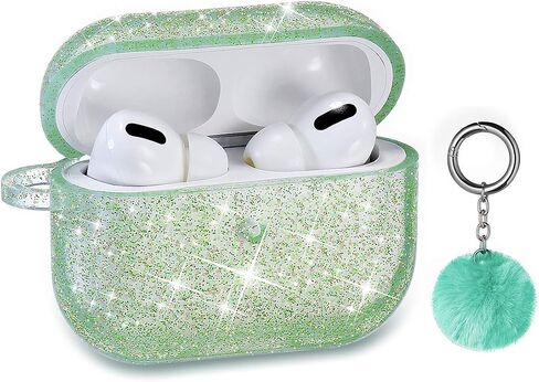 Airpods Pro Case, DMMG Airpods Case Cover Silicone Skin, AirPods Protective Cute Bling Glitter Case with Fluff Ball Keychain, Scratch Proof and Drop Proof for Apple Airpods Pro(Black) in Saudi Arabia