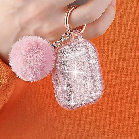 Airpods Pro Case, DMMG Airpods Case Cover Silicone Skin, AirPods Protective Cute Bling Glitter Case with Fluff Ball Keychain, Scratch Proof and Drop Proof for Apple Airpods Pro(Black) in Saudi Arabia