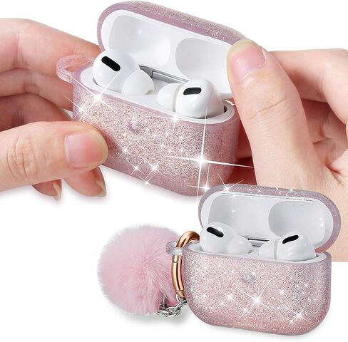 Airpods Pro Case, DMMG Airpods Case Cover Silicone Skin, AirPods Protective Cute Bling Glitter Case with Fluff Ball Keychain, Scratch Proof and Drop Proof for Apple Airpods Pro(Black) in Saudi Arabia