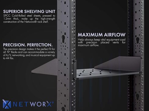 رف رف عالمي بفتحة تهوية 2U من Networx لرف معدات مقاس 19 بوصة - عمق 14 بوصة، جانب واحد، عالي القوة 1.2 مم SPCC من الفولاذ المدلفن على البارد، سعة 44 رطل in Saudi Arabia